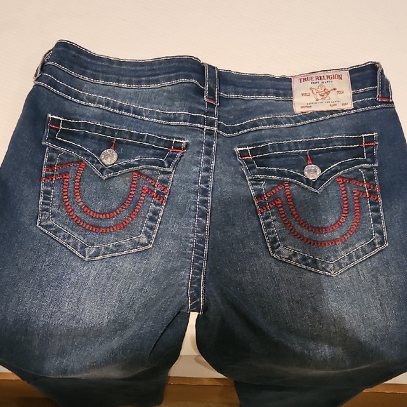 True Religion Mid Rise Dark Blue Straight Jeans - Picture 2 of 5